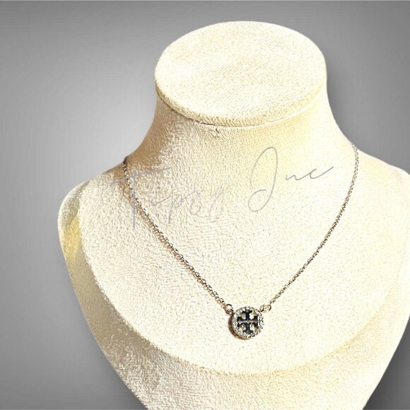 Tory Burch Silver Miller Logo Pave Chainlink Necklace & Dangle Earring Set - Picture 9 of 10